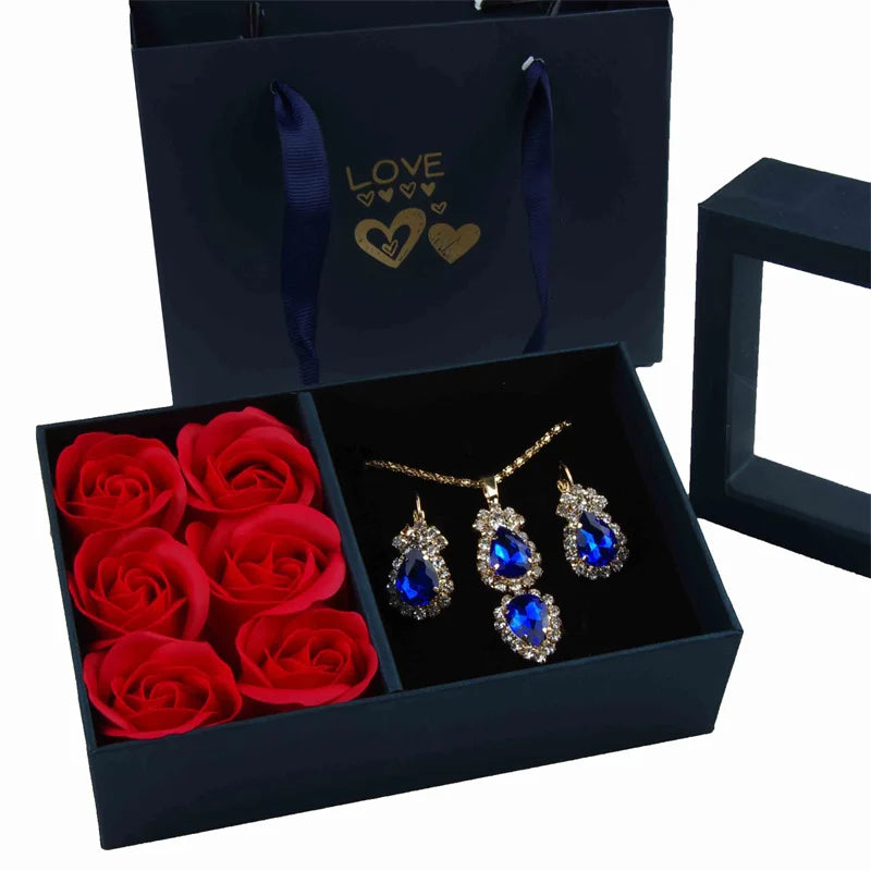 Necklace Earrings Jewelry Suit Four Leaf Clover Jewlery for Party Wedding Eternal Life Flower Gift Box