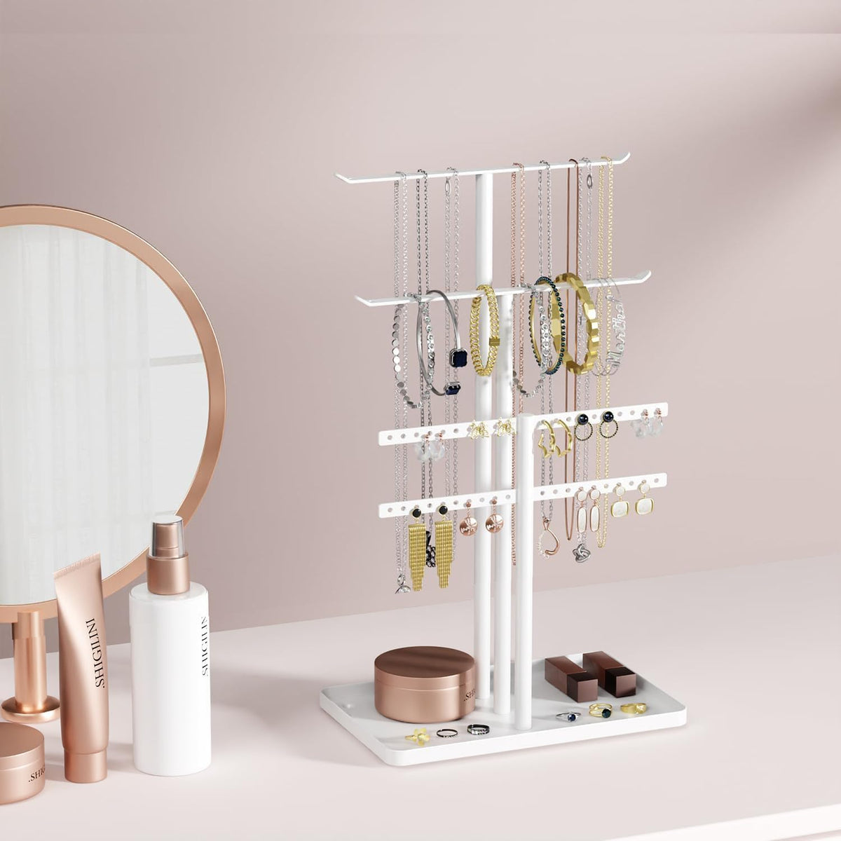 White Jewelry Organizer: 12.5" Sturdy Stand for 80 Pcs Jewelry