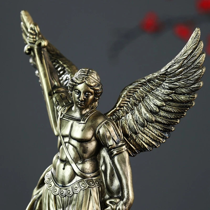 San Miguel Archangel Statue Retro Bronzed Resin Mythology Angel Figurine Christian Catholic Home Decorations Desktop Ornaments
