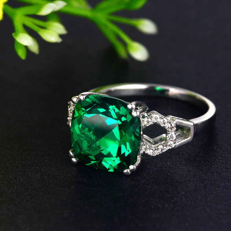 Cellacity Classic Silver Ring with Square Ruby/Emerald Gemstone Charm Women Silver Jewlery Engagement Lady Gift Size 6-10