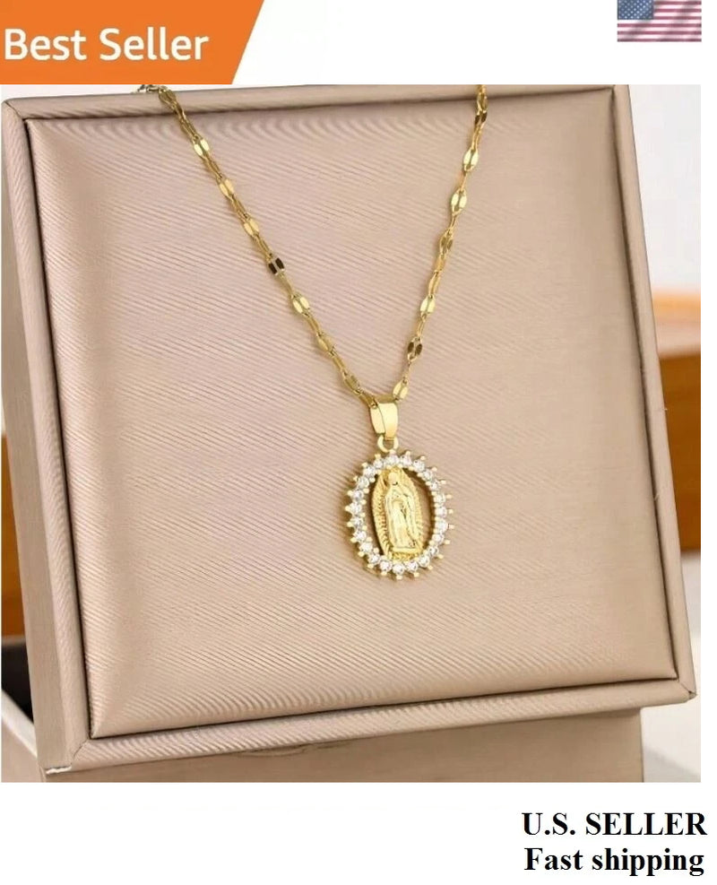 18K Gold Plated Virgin Mary Pendant Necklace for Women, Blessed Mother Necklace