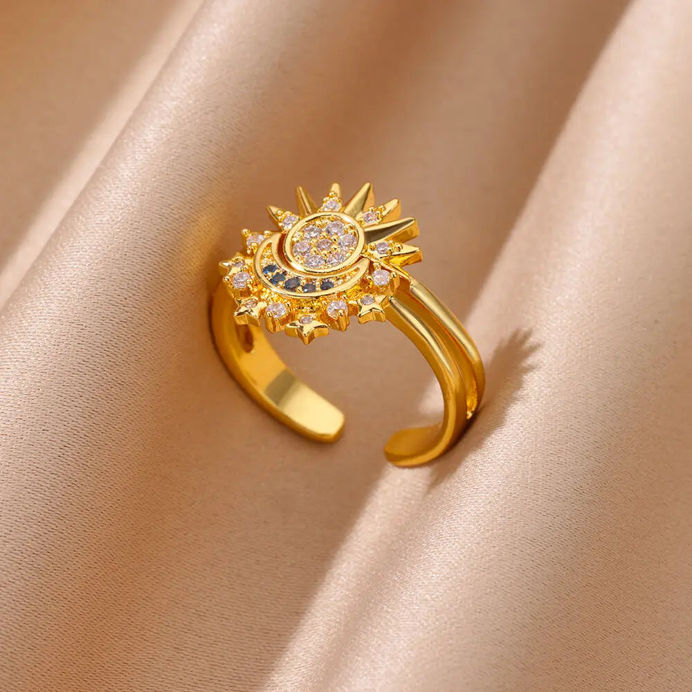 Zircon Geometric Rings for Women Stainless Steel Open Luxury Gold Color Wedding Couple Ring Party Jewlery Accessories Anillos
