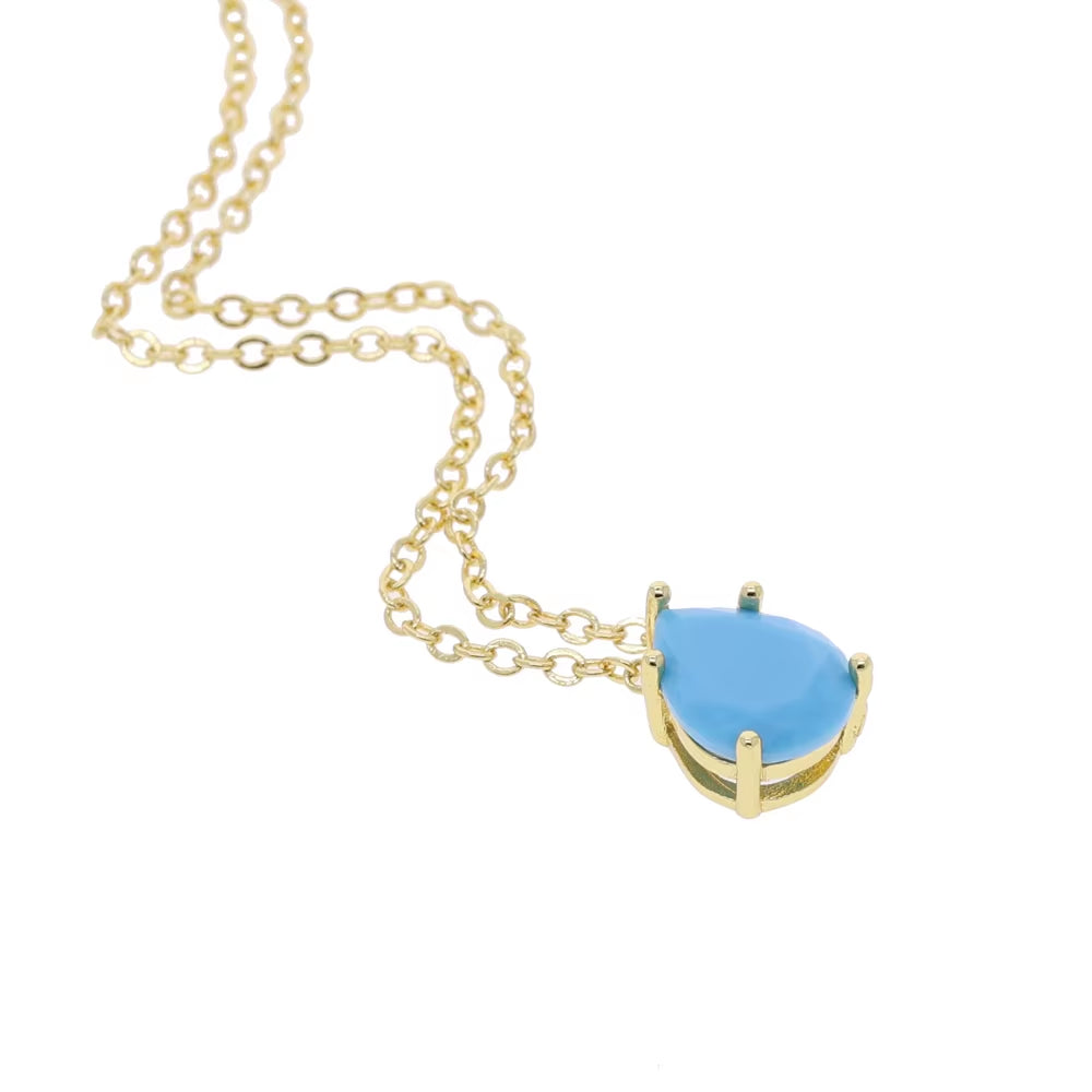 High Quality Geometric Fashion Jewelry Water Drop Shaped Turquoises Stone Delicate Necklace Gold Color Fashion Jewlery
