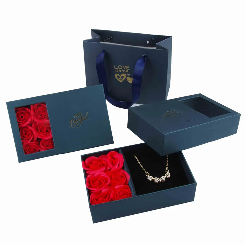 Necklace Earrings Jewelry Suit Four Leaf Clover Jewlery for Party Wedding Eternal Life Flower Gift Box