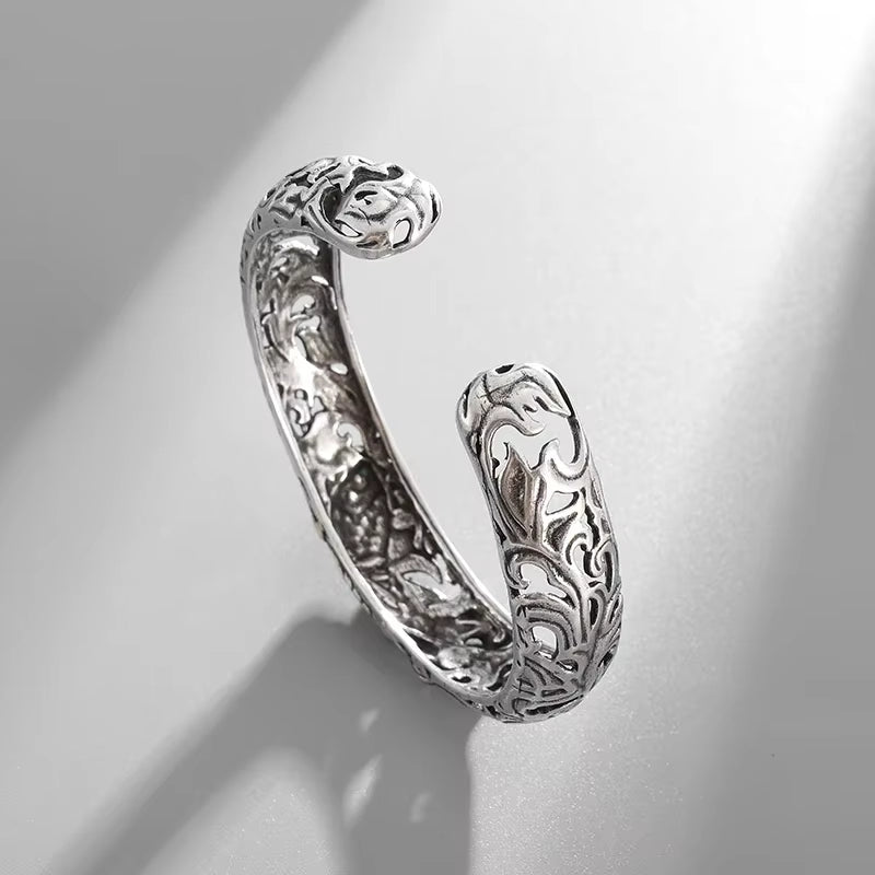 Retro Punk Koi Fish Engraved Pattern Bracelet Suitable for Men and Women Good Luck Trendy Open Bracelet Jewelry Gift
