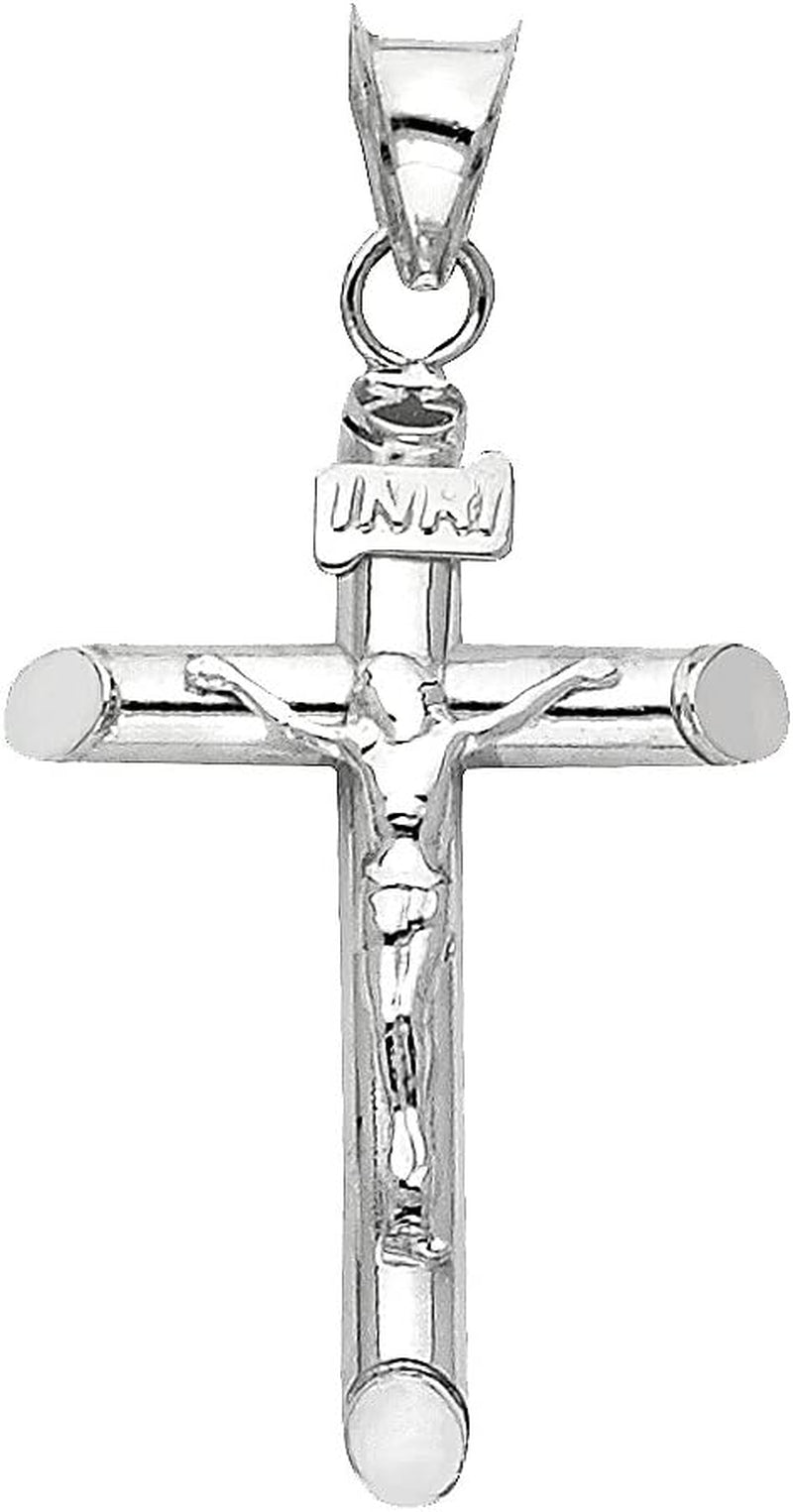 14K White Gold Crucifix Cross Pendant with 1.2Mm Singapore Chain Chain Necklace