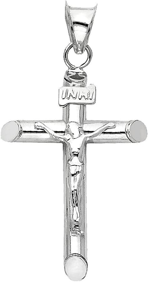 14K White Gold Crucifix Cross Pendant with 1.2Mm Singapore Chain Chain Necklace