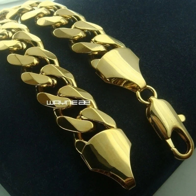 Yellow Gold Color Noble Mens Bracelet Chain Gift Jewelry B163