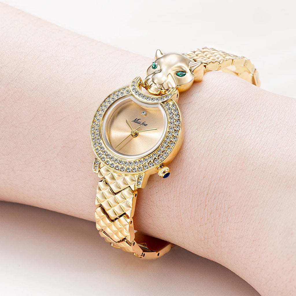 Leopard 3D Bling Diamond Quartz Women Watch Fashion Casual Ladies Watch Female Quartz Gold Watch Jewelry Women Clock