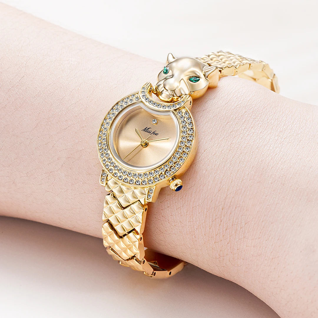 Leopard 3D Bling Diamond Quartz Women Watch Fashion Casual Ladies Watch Female Quartz Gold Watch Jewelry Women Clock