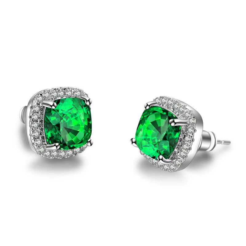 Luxury Female Crystal Zircon Stone Earrings Fashion Silver Color Yellow Double Stud Earrings for Women
