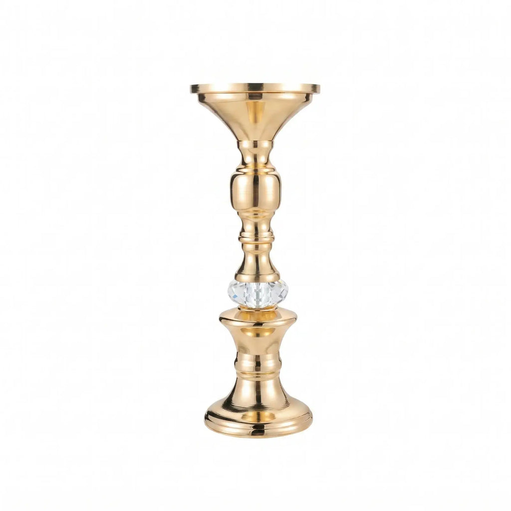 Gold Metal Pillar Candlestick Holders Vintage Pillar Candle Holders Elegant Metal Crystal Pillar Candle Stands