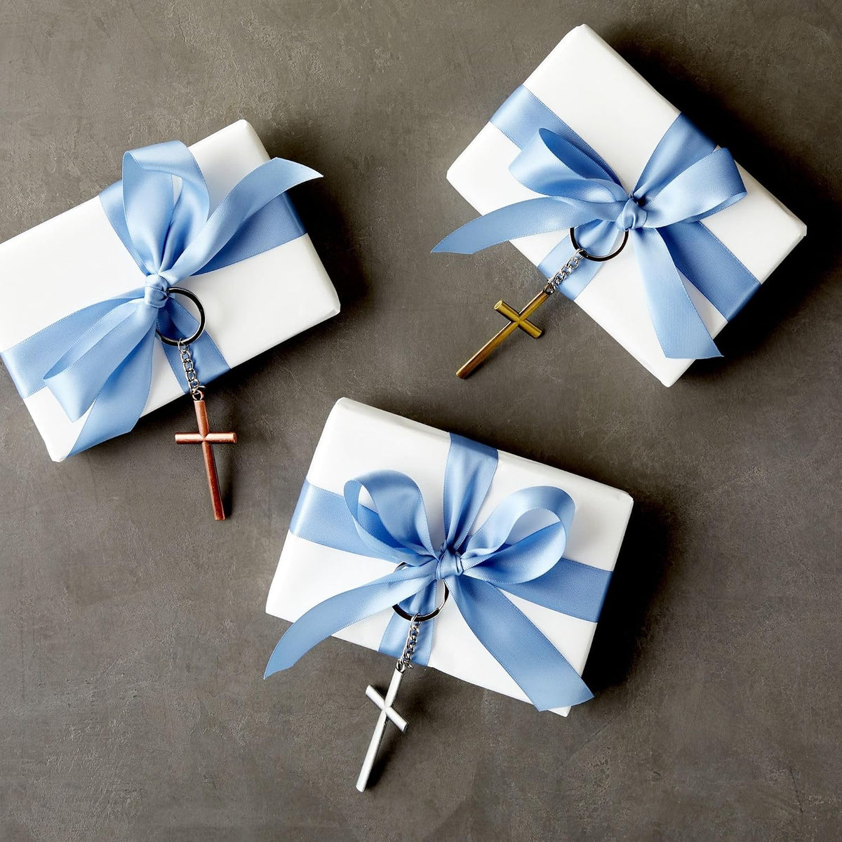Cross Keychain Set - Bulk Metal Cross Keychain Party Favors - Christian Gift Ideas - Small, Zinc Alloy, 12-Pack, Silver, Gold & Copper