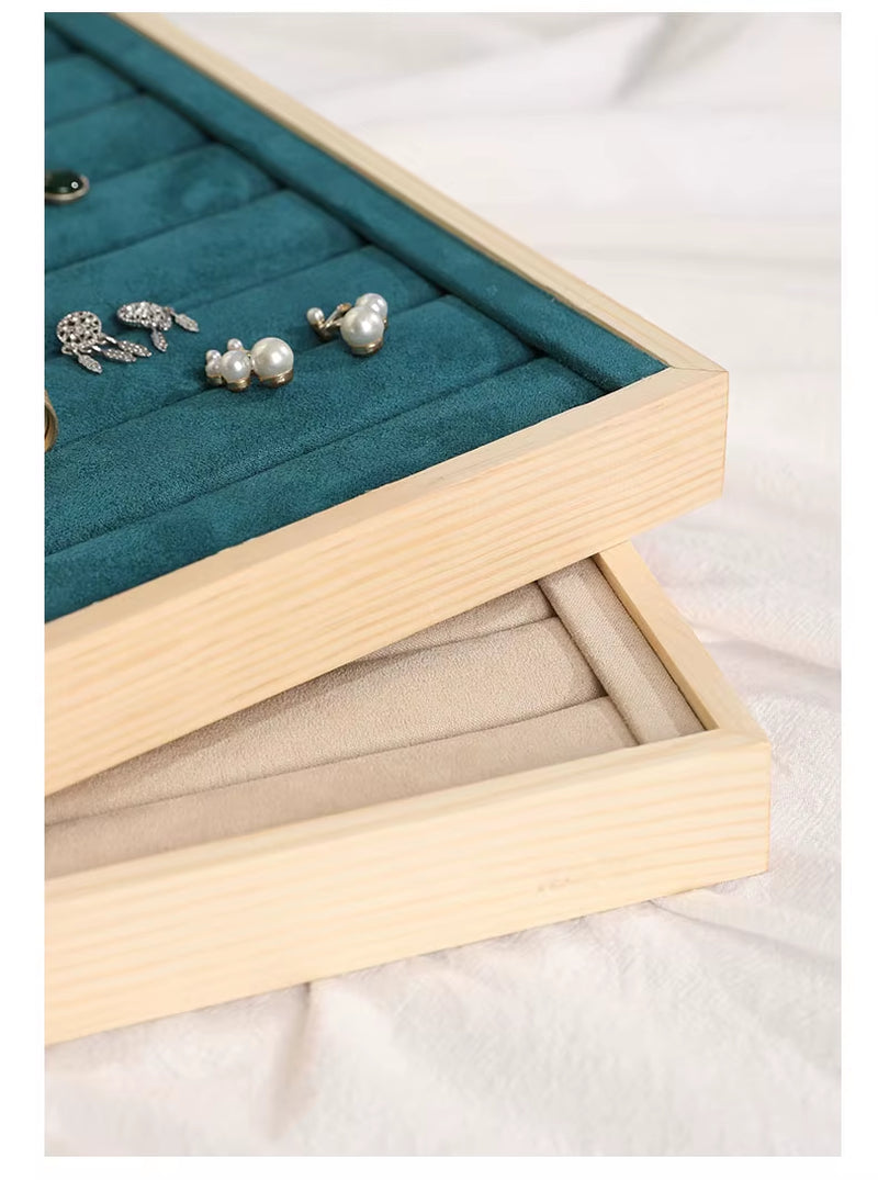 Wooden Green/Unqiue Beige Vevlet Case Necklace Organizer Jewlery Packaging Gift Box Ring Earring Holder Bracelet Stand Wholesale