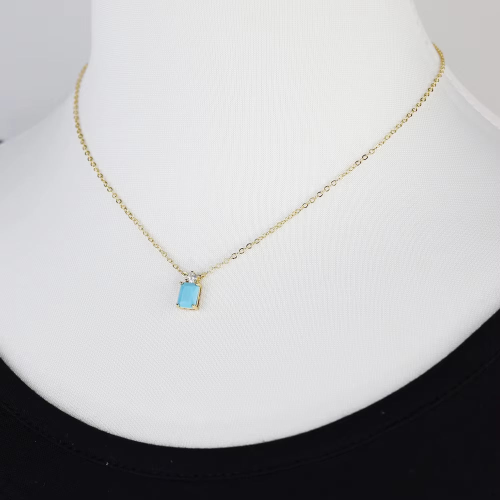 High Quality Geometric Fashion Jewelry Water Drop Shaped Turquoises Stone Delicate Necklace Gold Color Fashion Jewlery