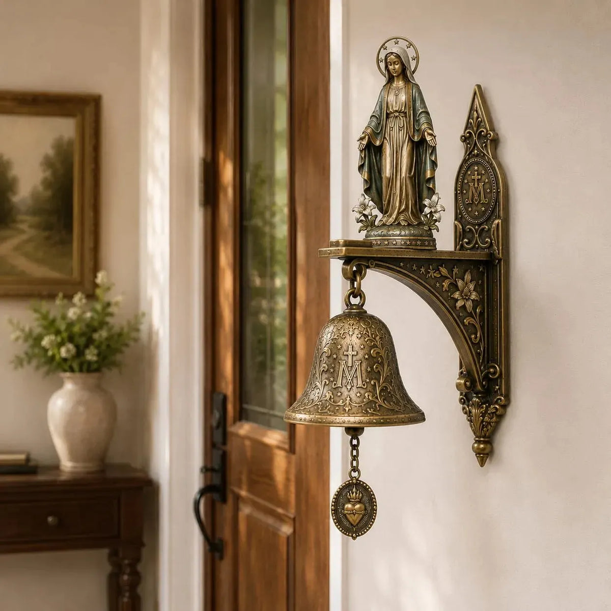 🙏 Our Lady of Grace Miraculous Medal Hanging Bell – Sacred Catholic Home Decor & Inspiring Gift for Devout Women