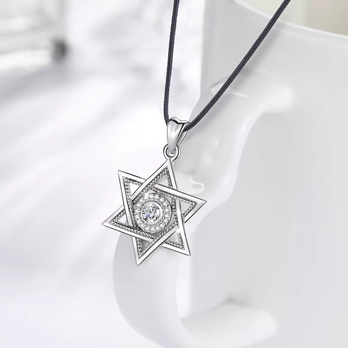 925 Sterling Silver Star of David Necklace Judaism Amulet Pendant Fine Zircon Religion Jewelry Festival Gift for Women