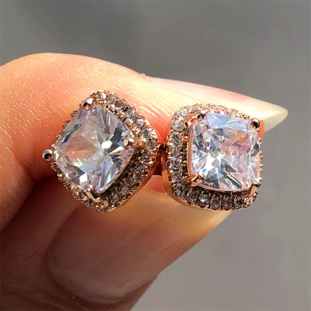 Luxury Female Crystal Zircon Stone Earrings Fashion Silver Color Jewelry Vintage Double Stud Earrings for Women