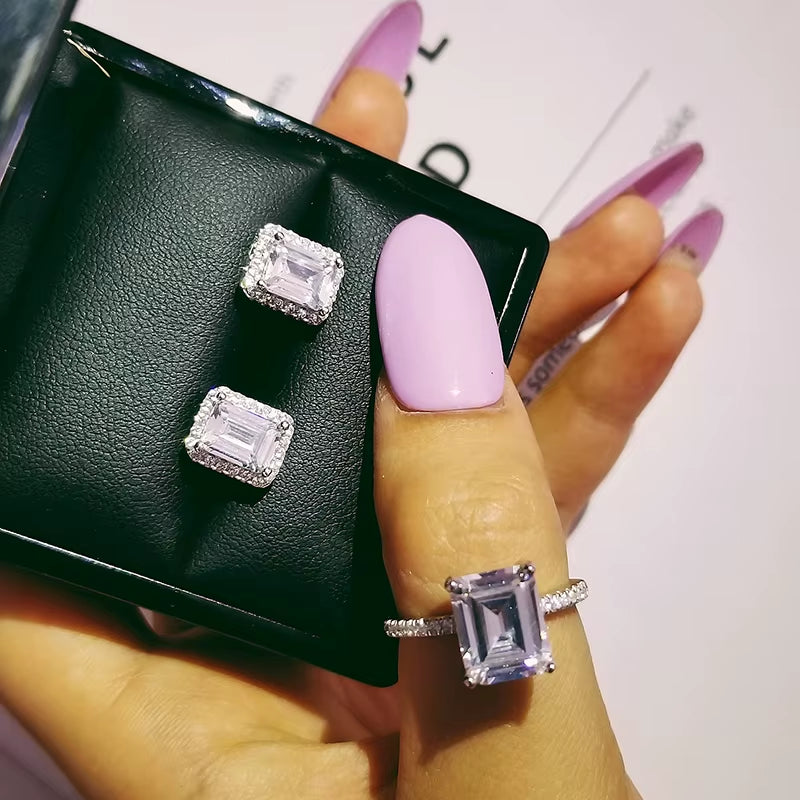 India Turkish Luxury Fashion Pink Blue Silver Color Jewelry Set for Wedding Women Dubai Ring Earring Party Gift Jewlery Z8