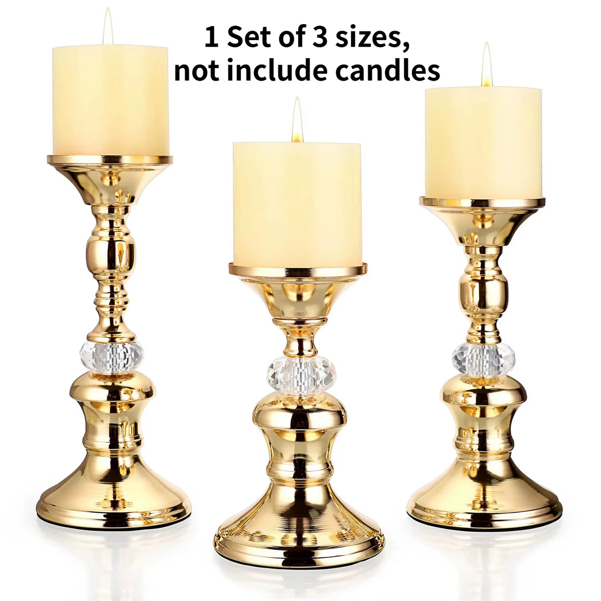 Gold Metal Pillar Candlestick Holders Vintage Pillar Candle Holders Elegant Metal Crystal Pillar Candle Stands