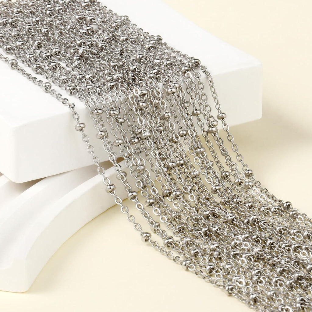 24PCS Silver Stainless Steel Cable Satellite Necklace for Jewelry Making