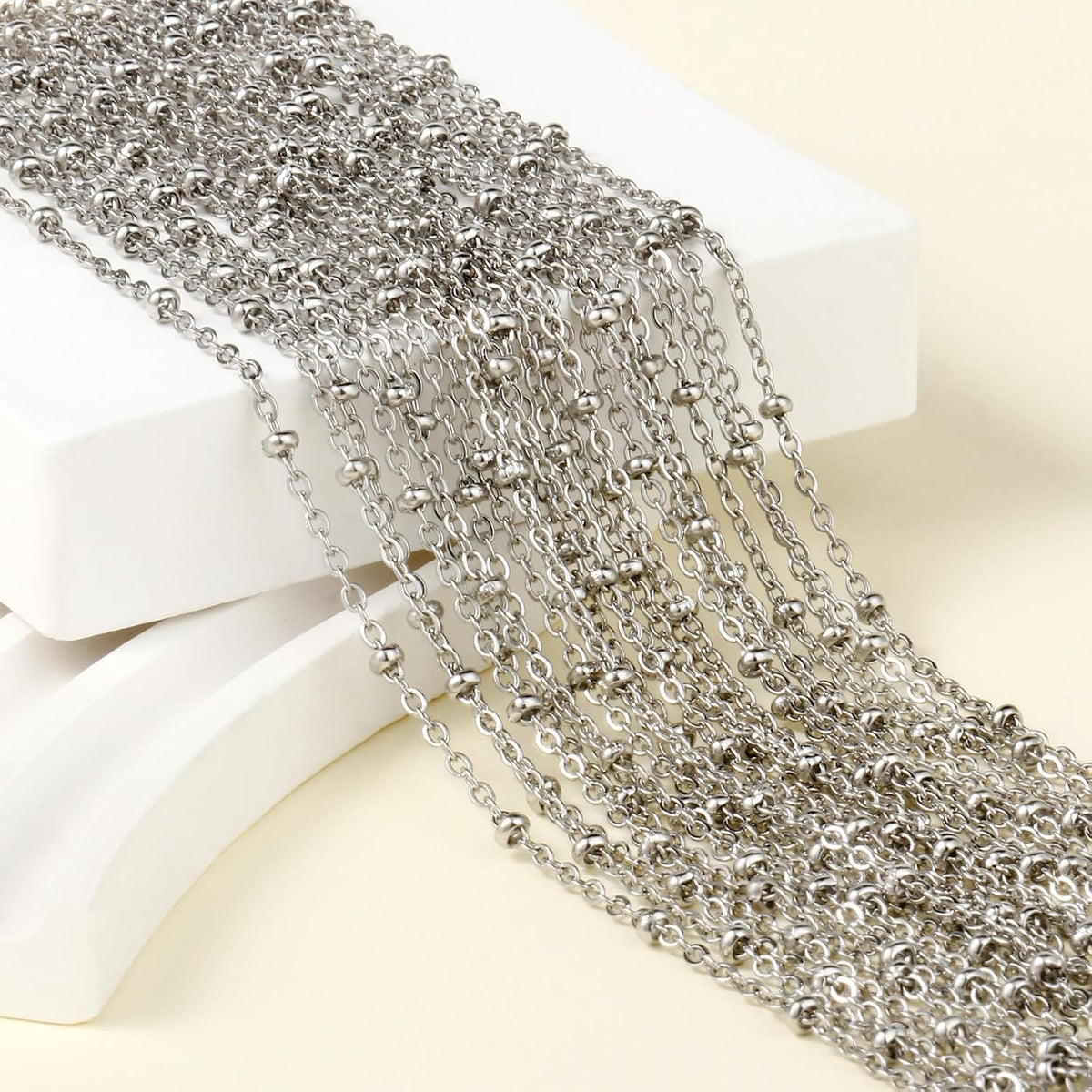 24PCS Silver Stainless Steel Cable Satellite Necklace for Jewelry Making