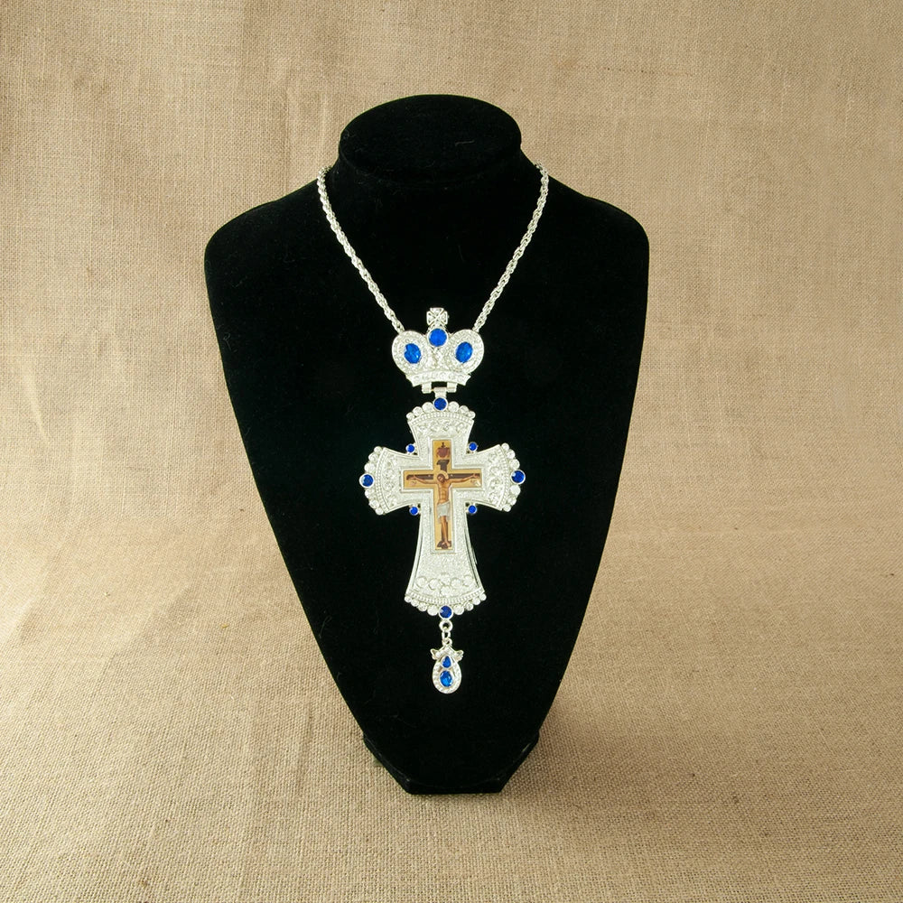HTISOK Orthodox Jesus Crucifix Icon Pendant Cross Necklace for Church Spiritual Gift Religion Bishop Pectoral Cross Necklace