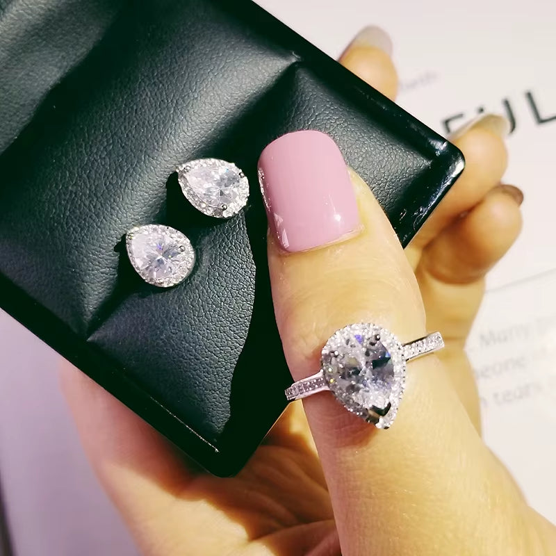 India Turkish Luxury Fashion Pink Blue Silver Color Jewelry Set for Wedding Women Dubai Ring Earring Party Gift Jewlery Z8