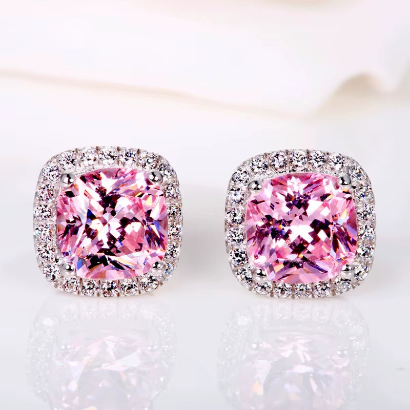 Luxury Female Crystal Zircon Stone Earrings Fashion Silver Color Yellow Double Stud Earrings for Women