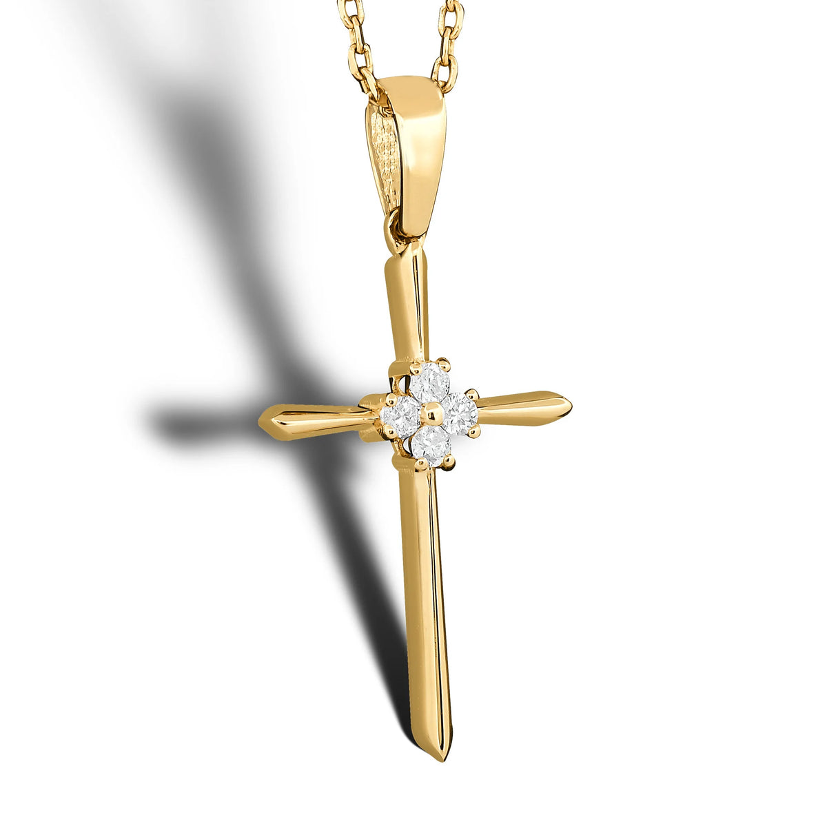 14K Solid Gold Diamond Cross Necklace: Religious Baptism Gift