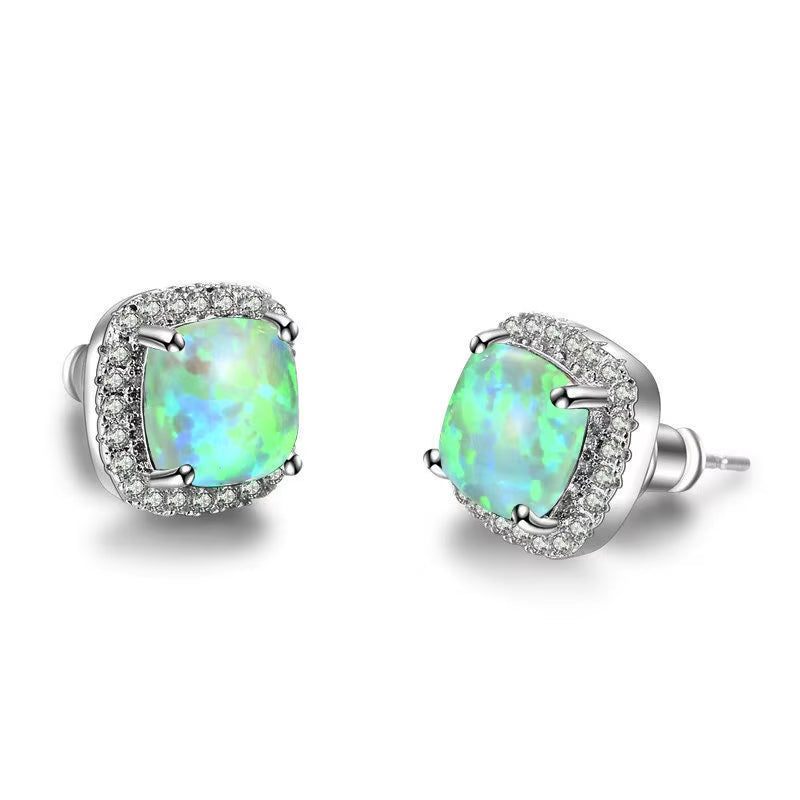 Luxury Female Crystal Zircon Stone Earrings Fashion Silver Color Yellow Double Stud Earrings for Women