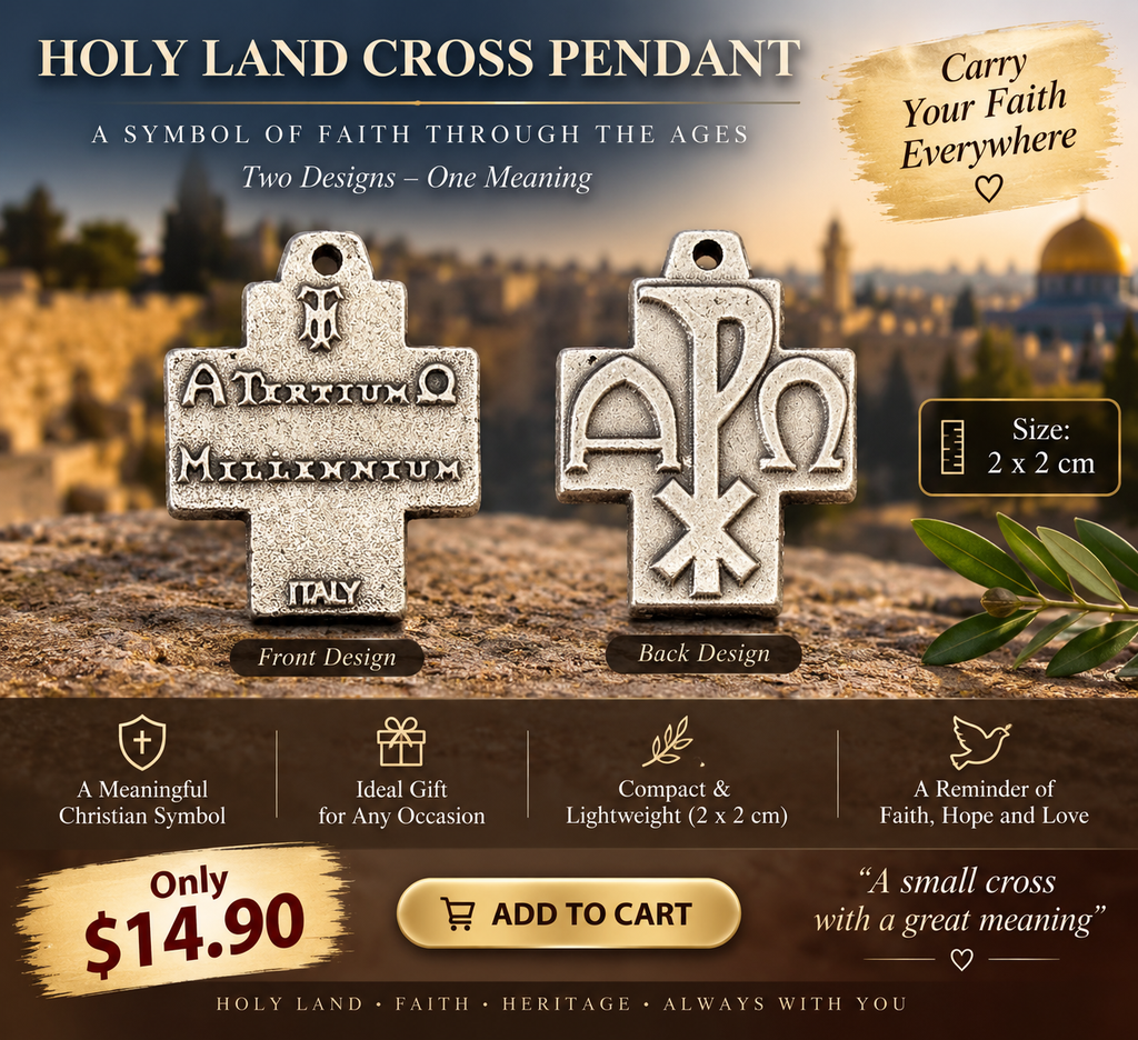 Holy Land Christian Cross Pendant – Alpha Omega & Chi-Rho Double-Sided Faith Pendant