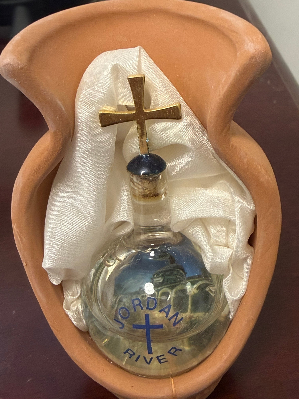 Jordan River Baptismal Keepsake – Handmade Holy Land Christian Gift with Cross