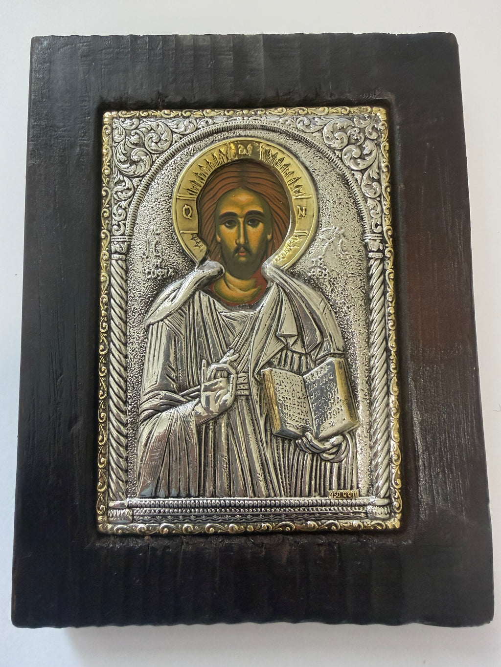 Christ Pantocrator Byzantine Icon – Certified 925 Silver on Wood with Certificate