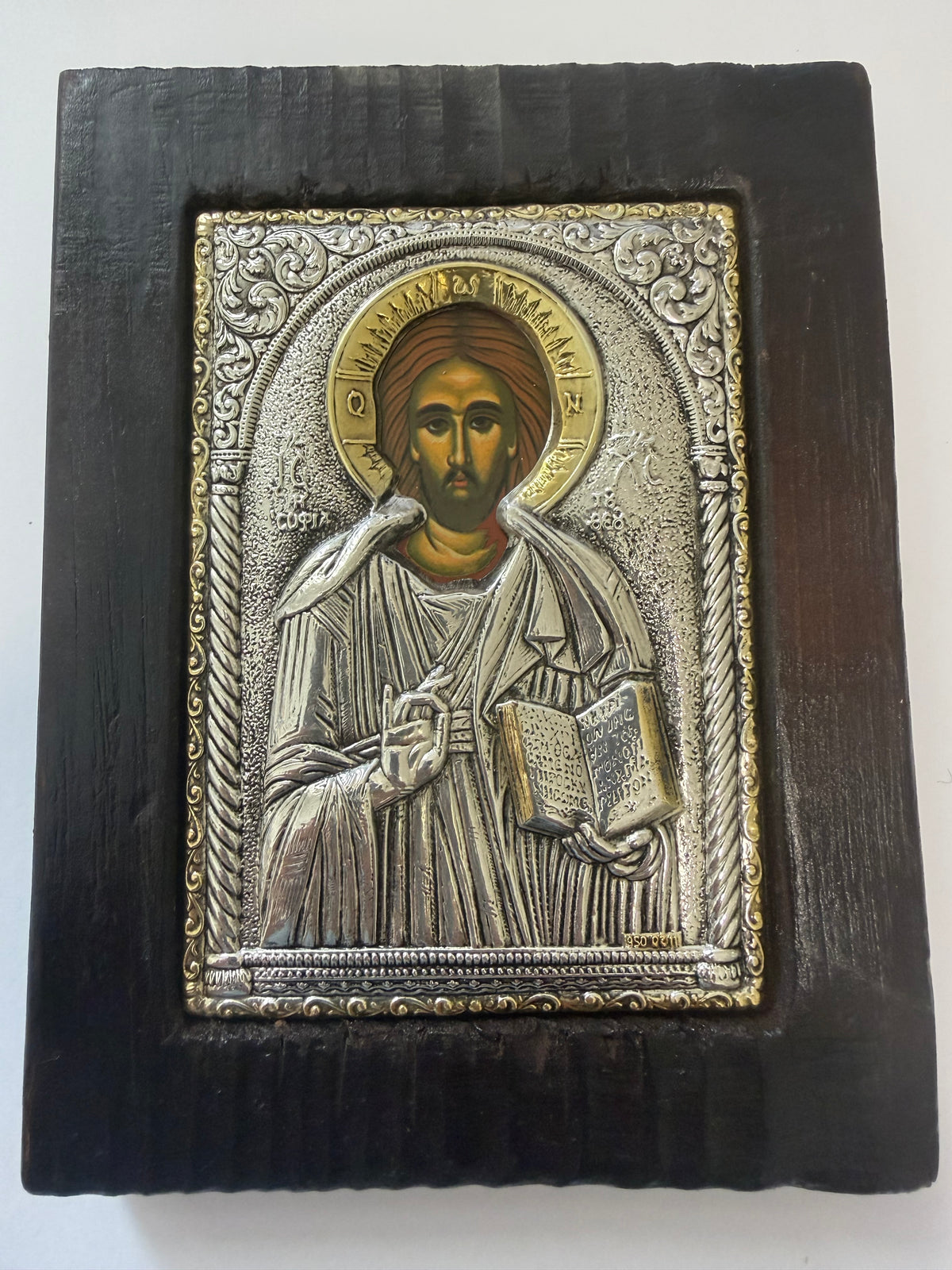 Christ Pantocrator Byzantine Icon – Certified 925 Silver on Wood with Certificate