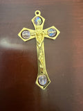 Made in Italy Gold-Tone Crucifix with Four Faceted Stones – 7 cm Christian Cross
