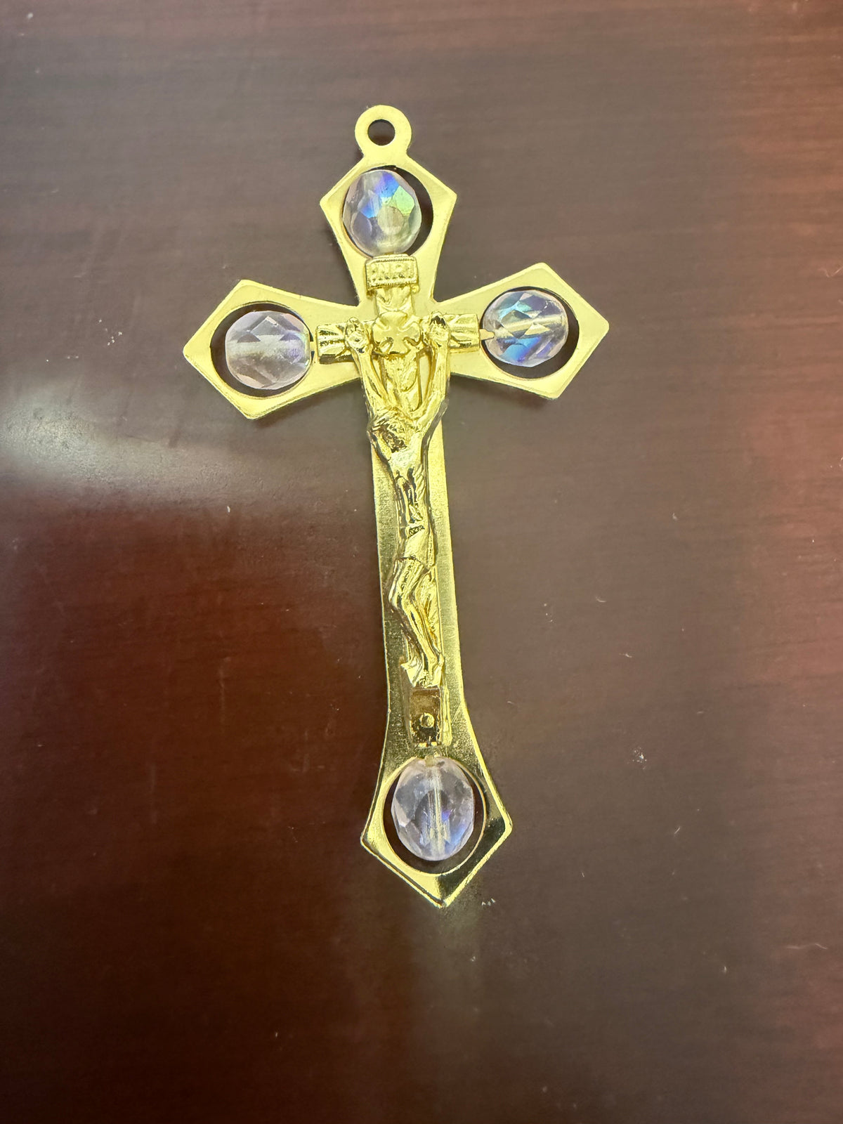 Made in Italy Gold-Tone Crucifix with Four Faceted Stones – 7 cm Christian Cross