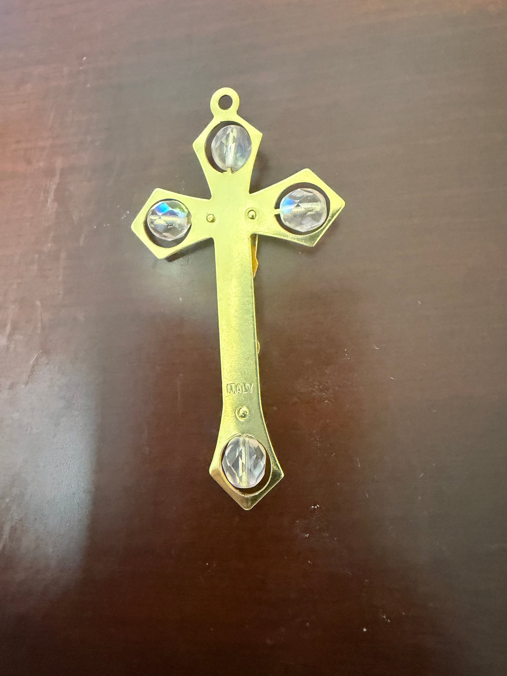 Made in Italy Gold-Tone Crucifix with Four Faceted Stones – 7 cm Christian Cross