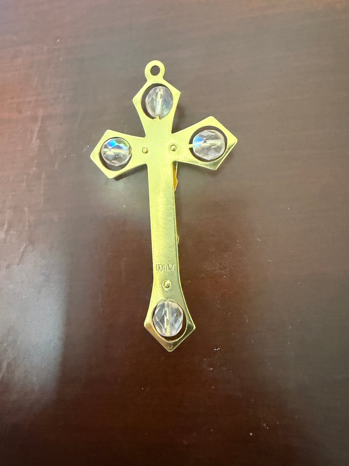 Made in Italy Gold-Tone Crucifix with Four Faceted Stones – 7 cm Christian Cross