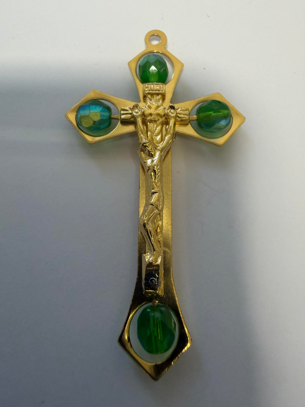 Made in Italy Gold-Tone Crucifix with Four Faceted Stones – 7 cm Christian Cross