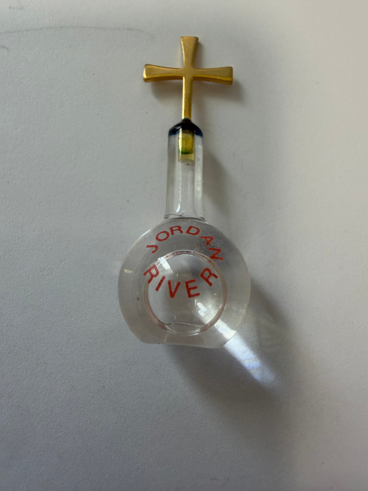 Jordan River Christian Keepsake with Golden Cross – Holy Land Baptism Symbol