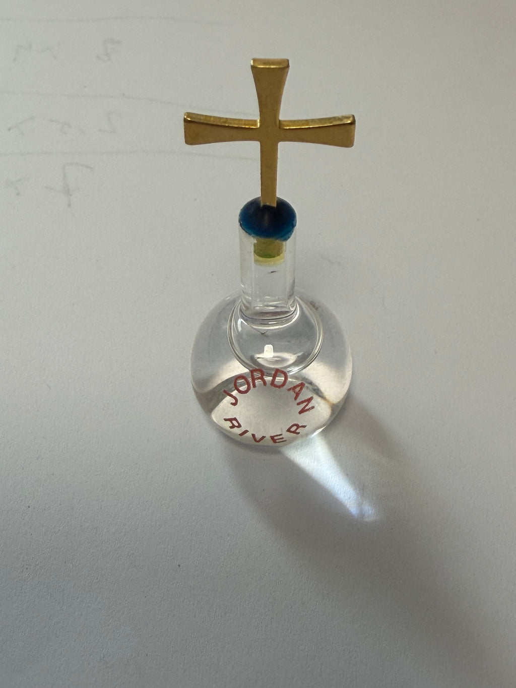 Jordan River Christian Keepsake with Golden Cross – Holy Land Baptism Symbol
