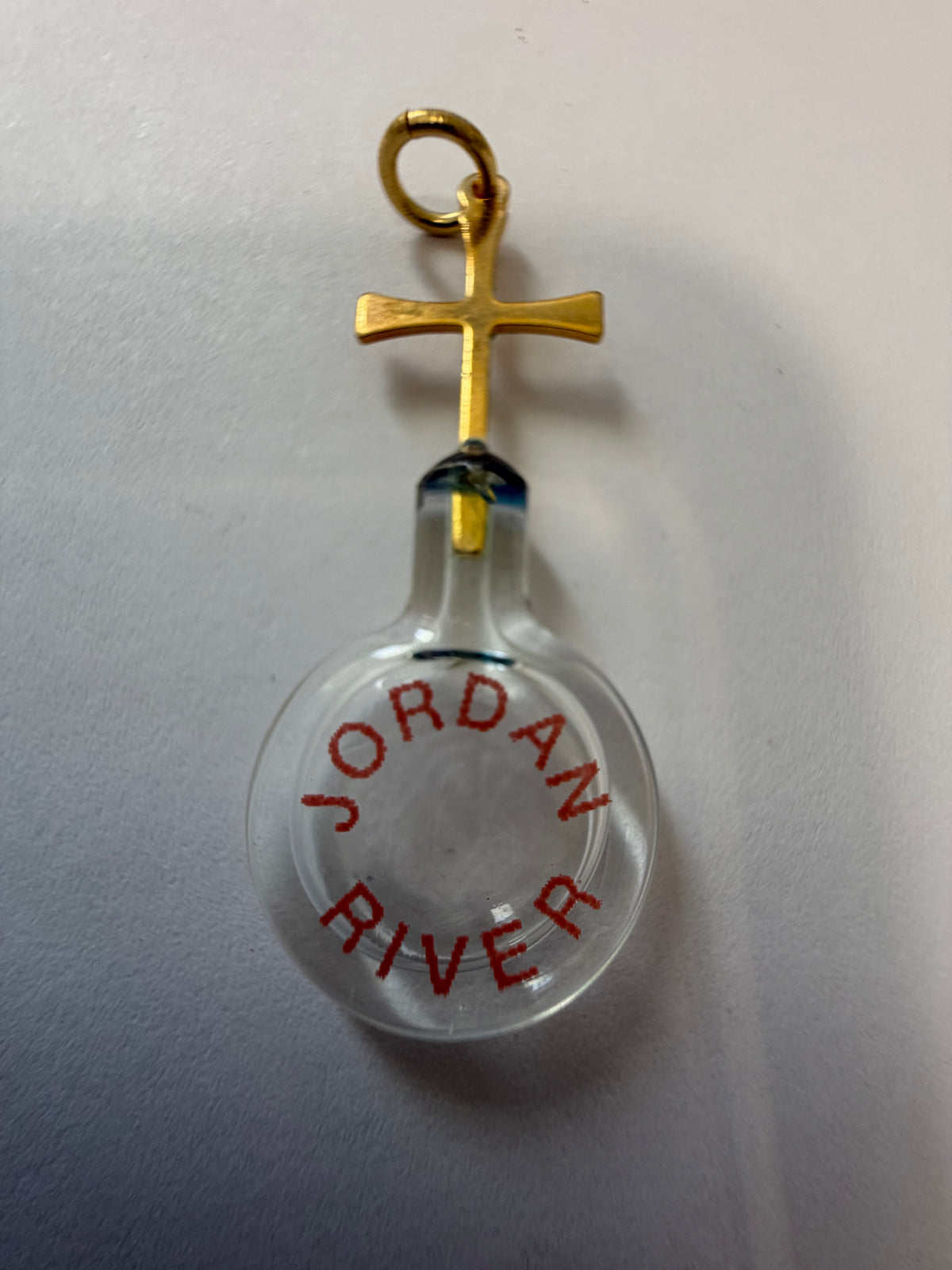 Jordan River Mini Bottle Pendant with Golden Cross – Christian Holy Land Keepsake