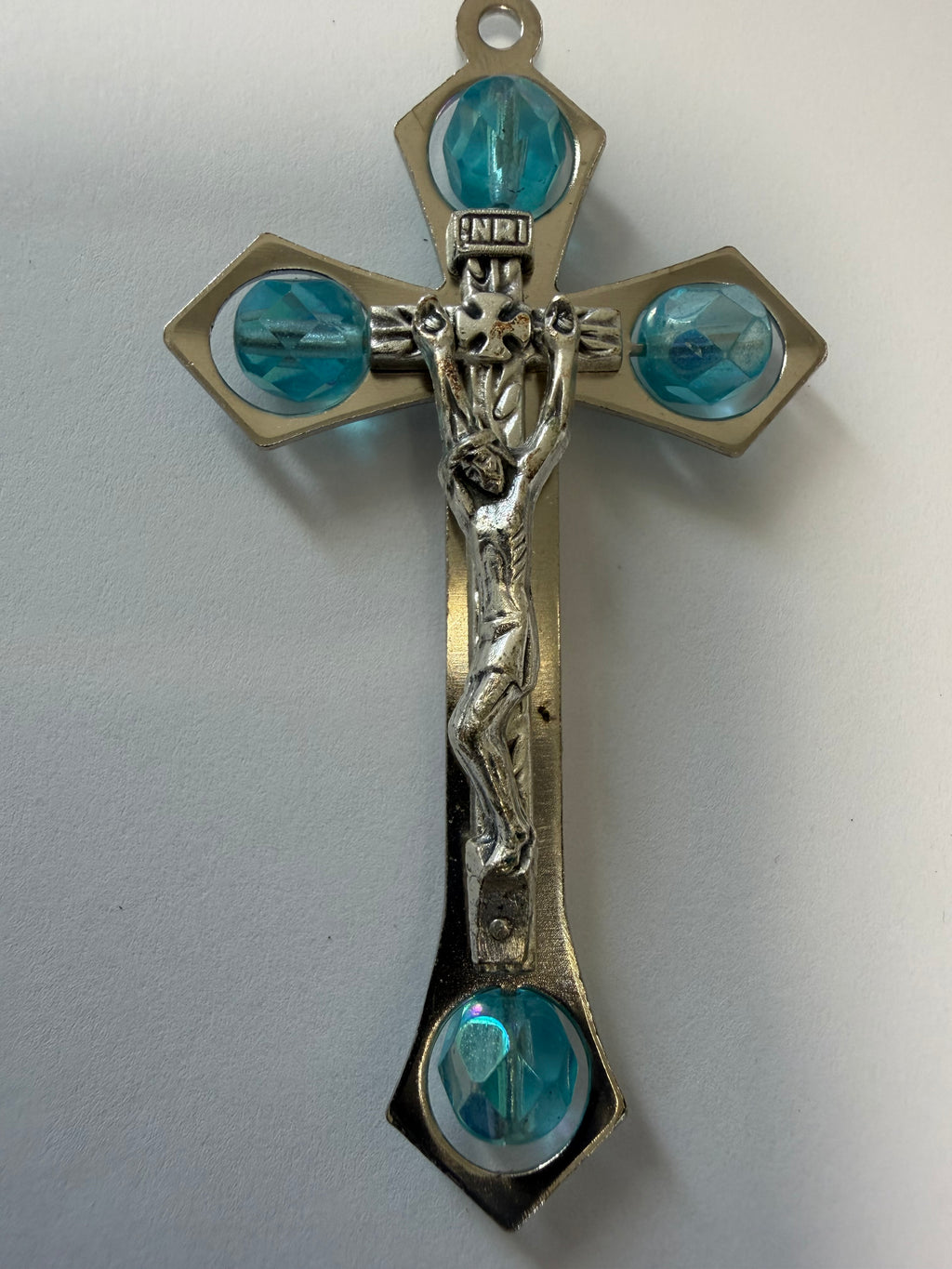 Made in Italy Crucifix with Four Light-Blue Stones – 7 cm Christian Cross