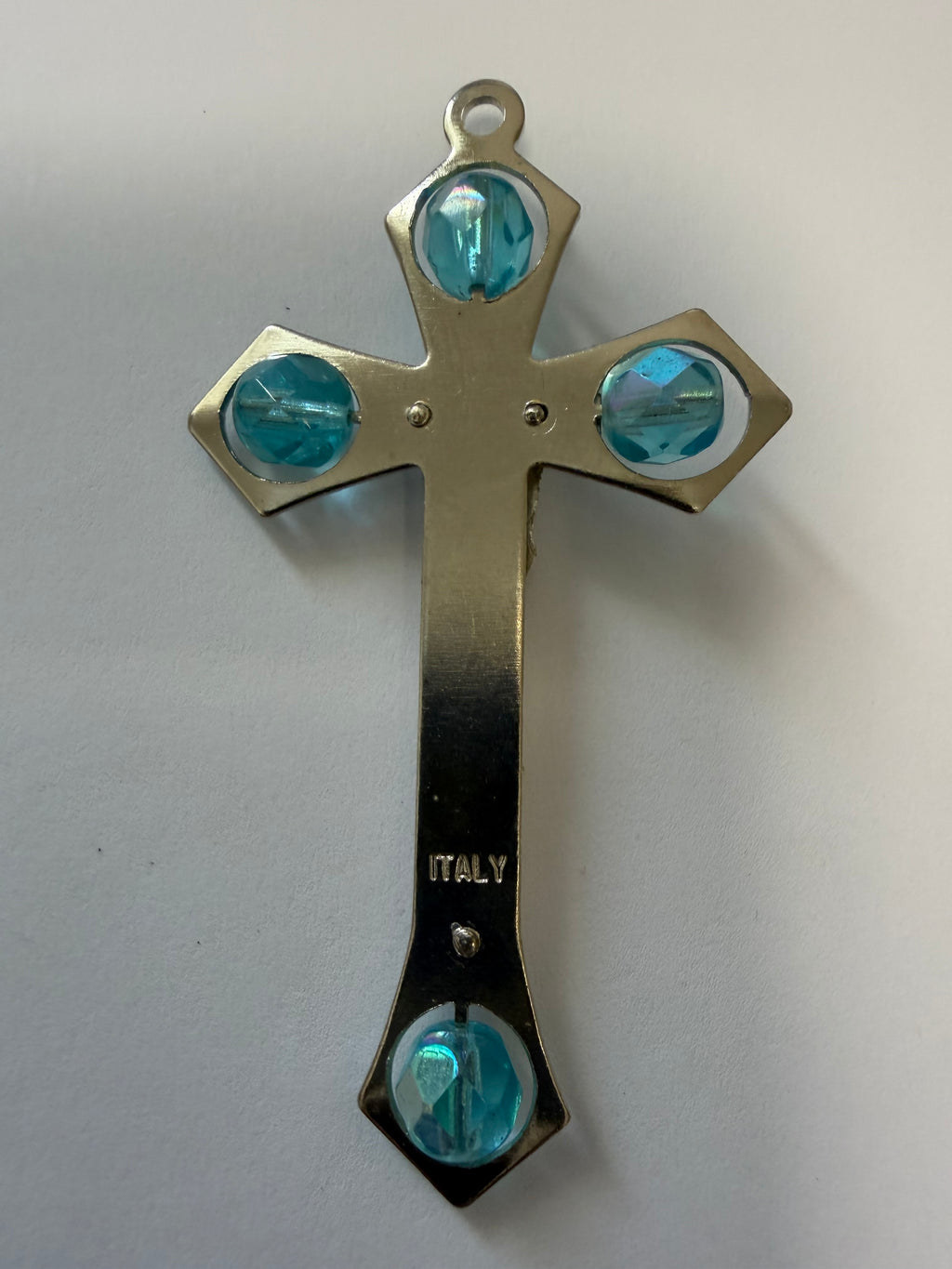 Made in Italy Crucifix with Four Light-Blue Stones – 7 cm Christian Cross