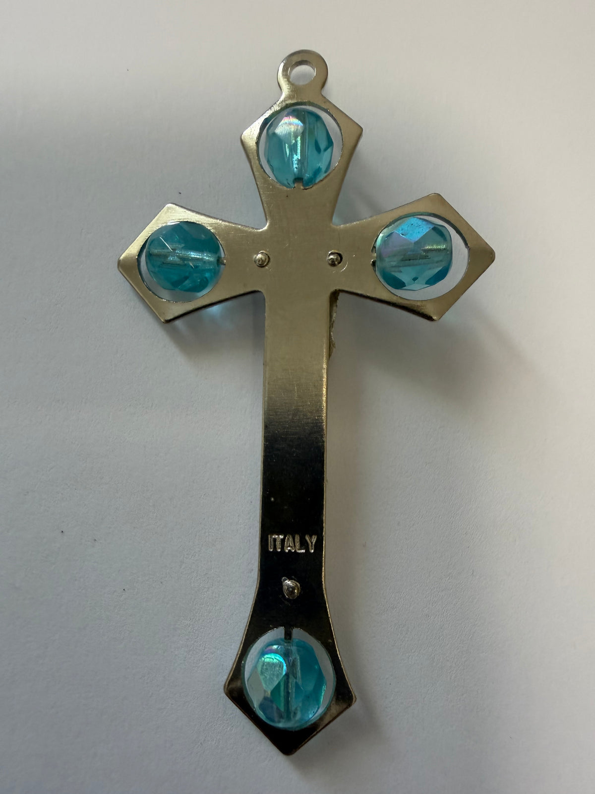 Made in Italy Crucifix with Four Light-Blue Stones – 7 cm Christian Cross