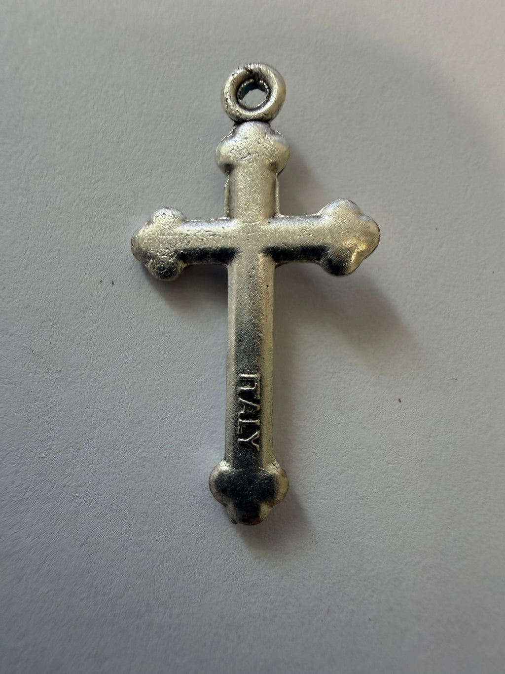 Made in Italy Mini Crucifix with Red Accents – Silver-Tone Christian Cross Pendant