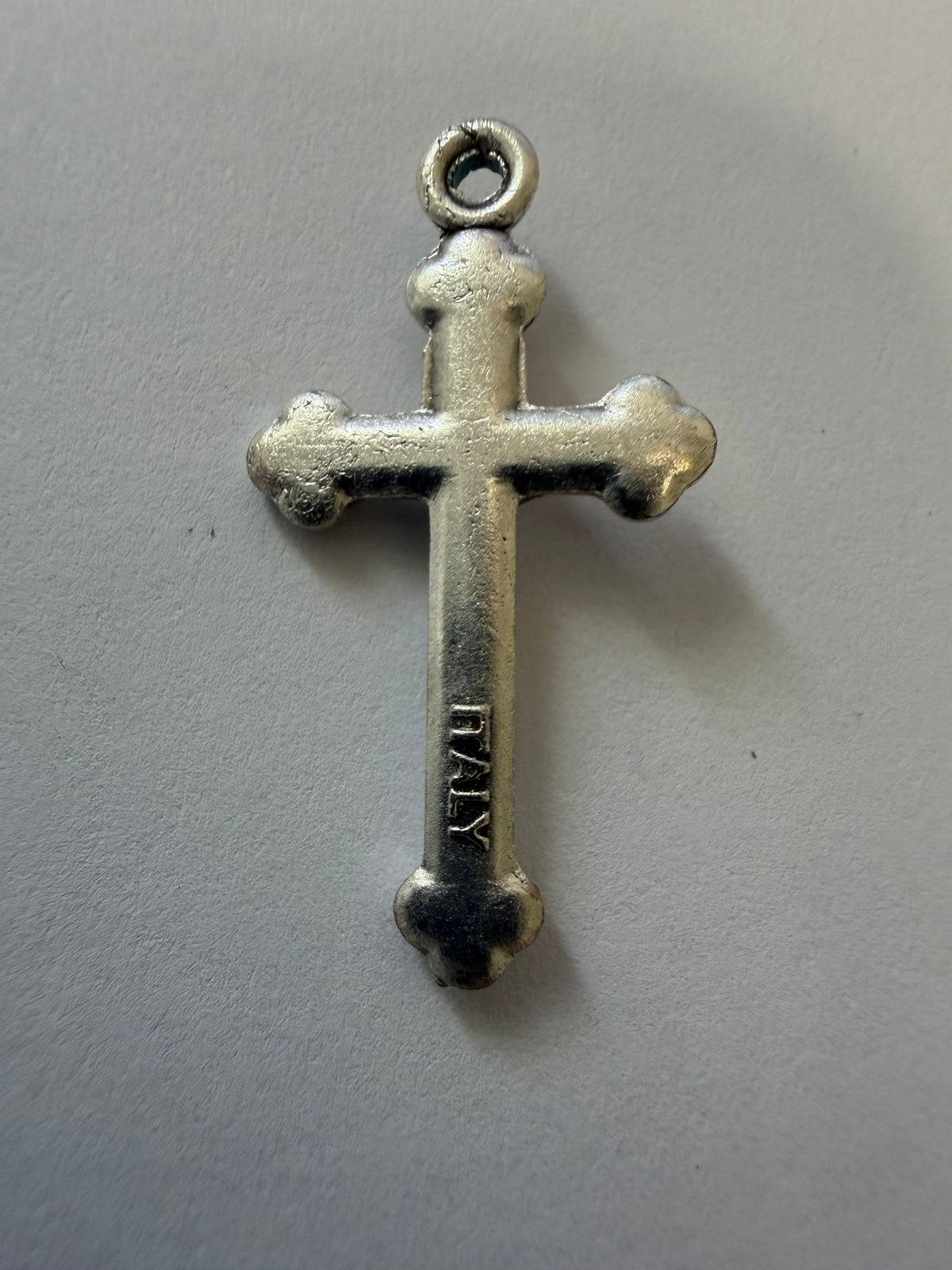Made in Italy Mini Crucifix with Red Accents – Silver-Tone Christian Cross Pendant