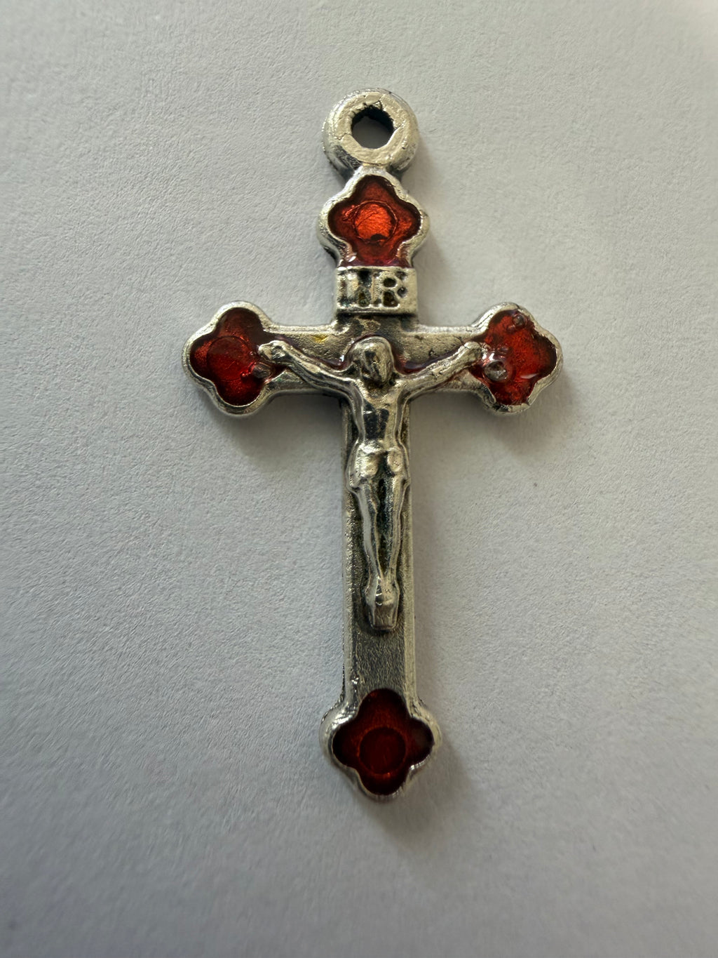 Made in Italy Mini Crucifix with Red Accents – Silver-Tone Christian Cross Pendant
