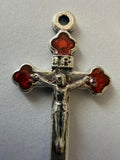 Made in Italy Mini Crucifix with Red Accents – Silver-Tone Christian Cross Pendant